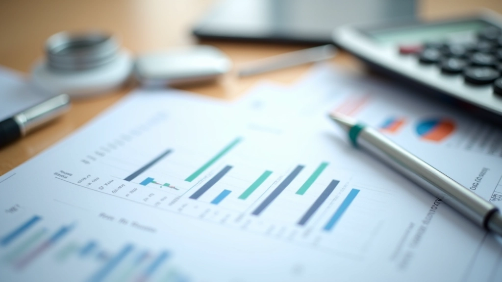 Tabelle mit Zinsvergleich und Inflationsrate auf Papier, neben Rechner und Stift auf Schreibtisch, professionelle Büroumgebung