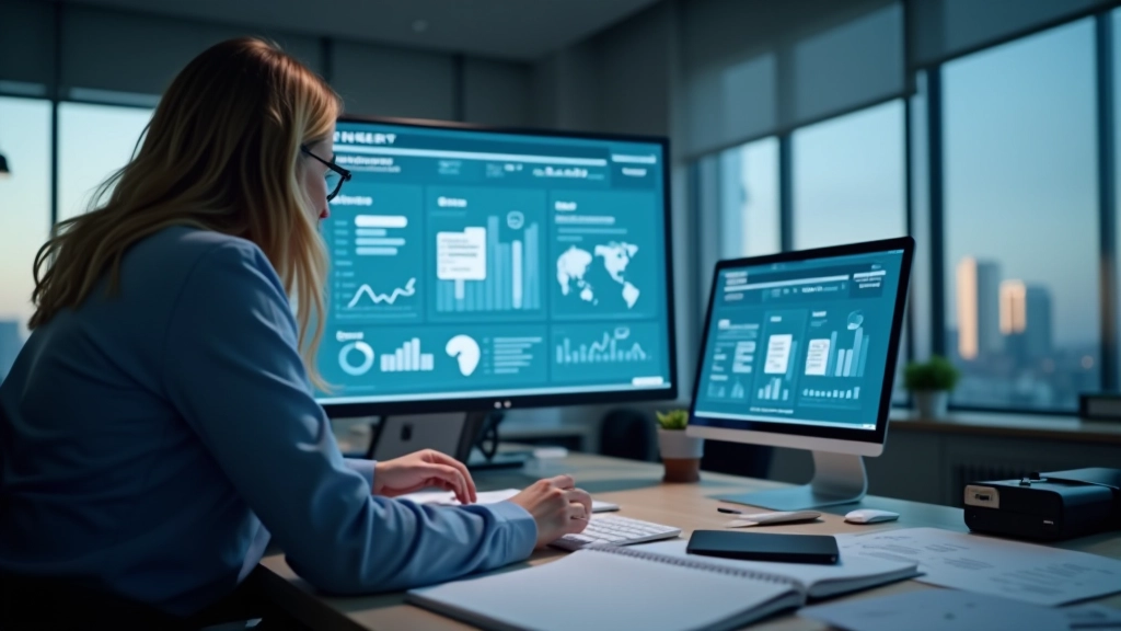 Moderne Finanzanalysebüro mit Datenvisualisierungen und professionellem Team